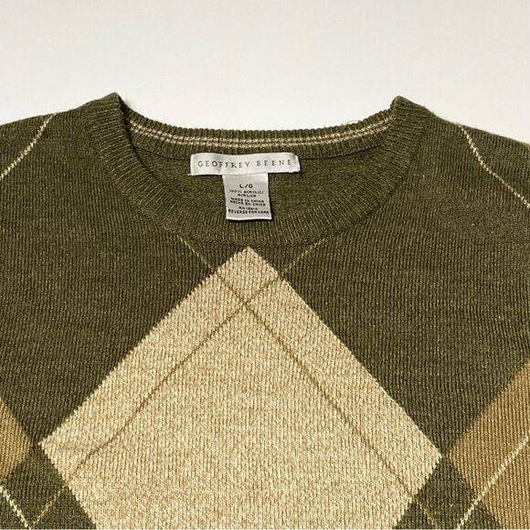 Geoffrey Beene Green Argyle Crewneck Pullover Sweater Men's Size Large - Picture 6 of 12